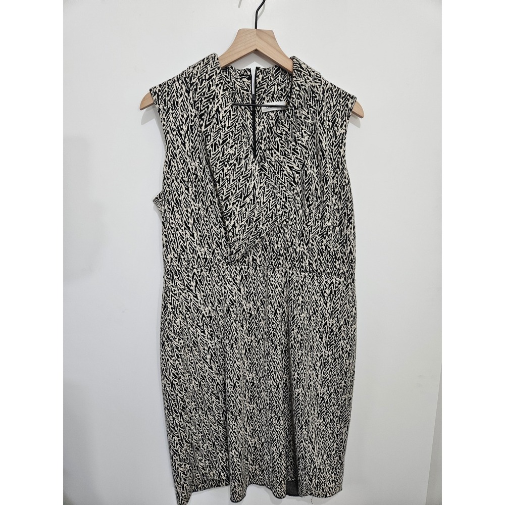 Calvin Klein Womens Black White Abstract Chevron Cowl Neck Sheath Dress Size‎ 14